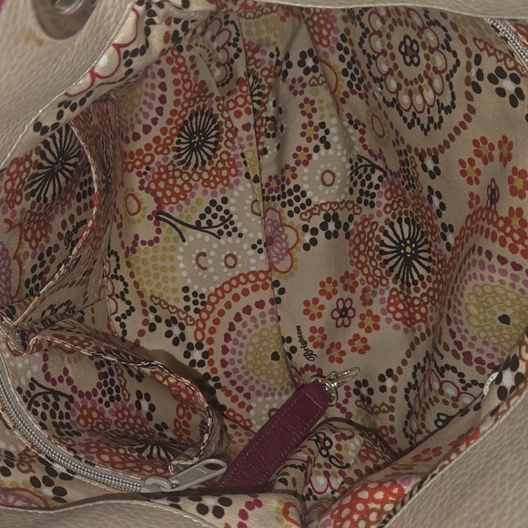 Brighton Leather Embroidered Shoulder Bag Purse Beige Tan Pink Tassel Flower - Picture 4 of 6